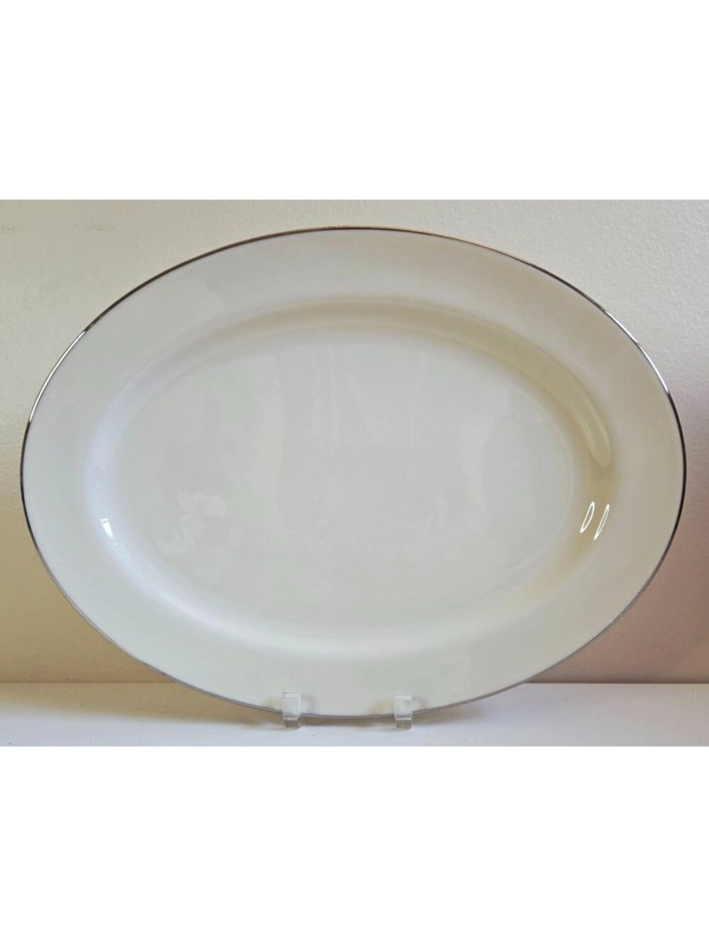 Lenox Oval Serving Platter Tray White With Silver Trim 14-Inch Made In USA